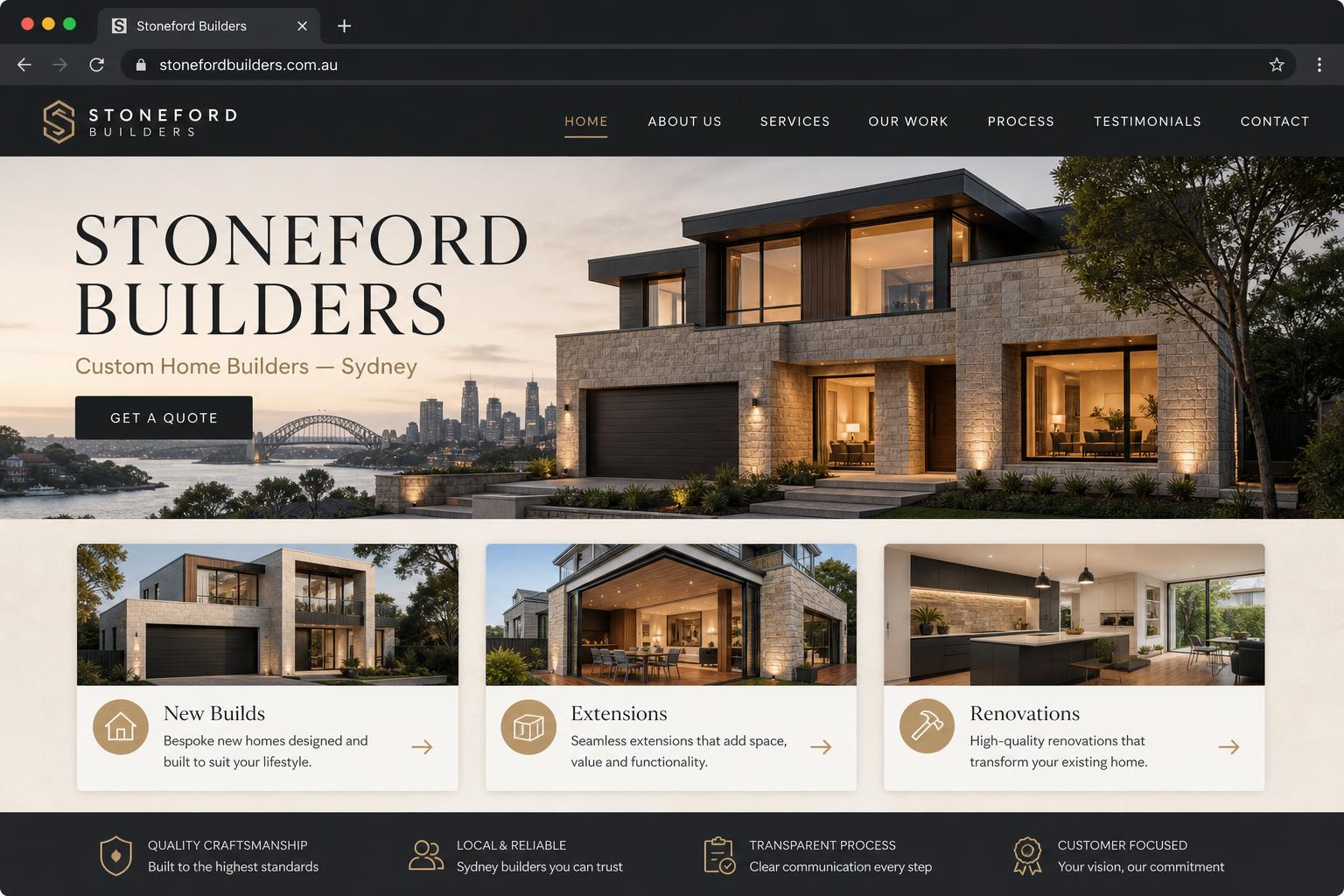 Stoneford Builders website by JH Web Studios
