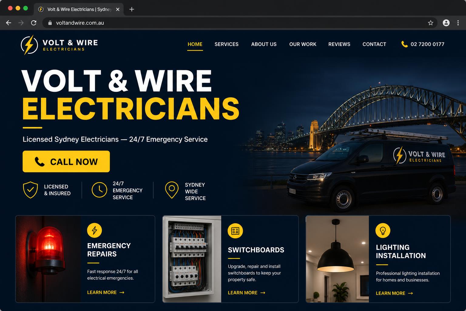 Volt & Wire Electricians website by JH Web Studios