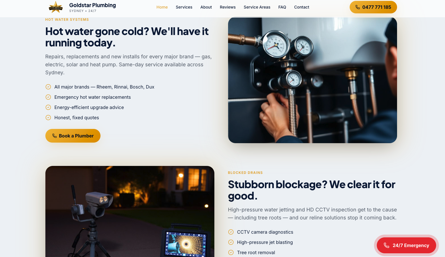 Goldstar Plumbing website by JH Web Studios